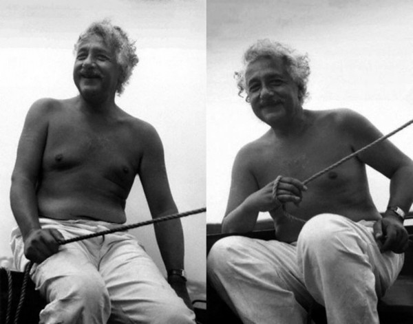 Photo Shirtless Albert Einstein Relaxing On A Boat